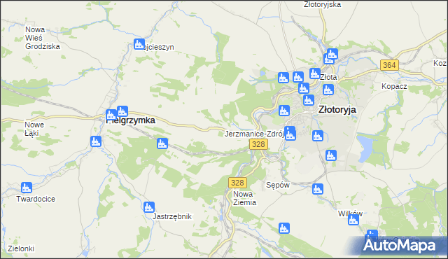 mapa Jerzmanice-Zdrój, Jerzmanice-Zdrój na mapie Targeo