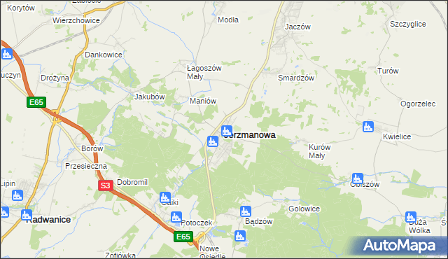 mapa Jerzmanowa, Jerzmanowa na mapie Targeo