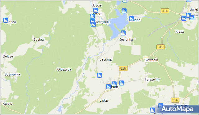 mapa Jesiona gmina Kolsko, Jesiona gmina Kolsko na mapie Targeo