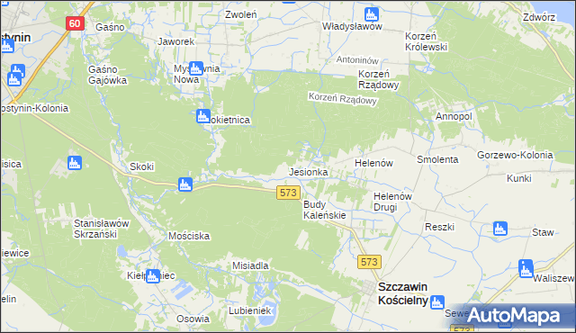 mapa Jesionka gmina Szczawin Kościelny, Jesionka gmina Szczawin Kościelny na mapie Targeo