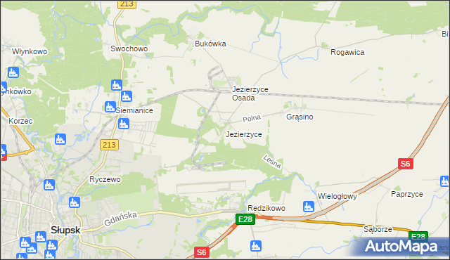 mapa Jezierzyce gmina Słupsk, Jezierzyce gmina Słupsk na mapie Targeo