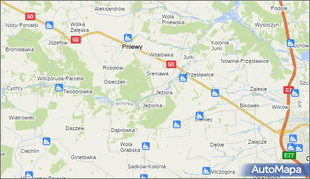 mapa Jeziora gmina Pniewy, Jeziora gmina Pniewy na mapie Targeo