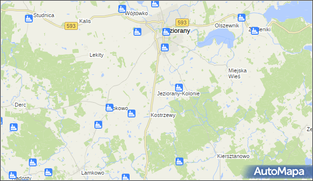 mapa Jeziorany-Kolonie, Jeziorany-Kolonie na mapie Targeo