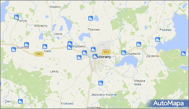 mapa Jeziorany powiat olsztyński, Jeziorany powiat olsztyński na mapie Targeo