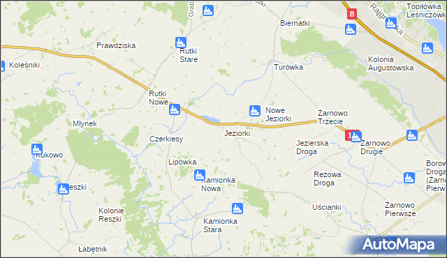 mapa Jeziorki gmina Augustów, Jeziorki gmina Augustów na mapie Targeo