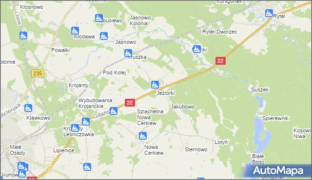 mapa Jeziorki gmina Chojnice, Jeziorki gmina Chojnice na mapie Targeo