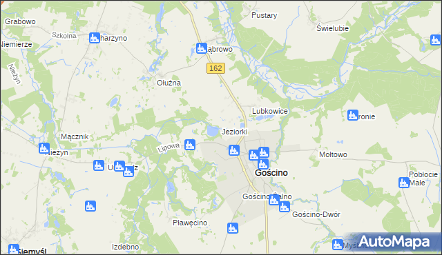 mapa Jeziorki gmina Gościno, Jeziorki gmina Gościno na mapie Targeo