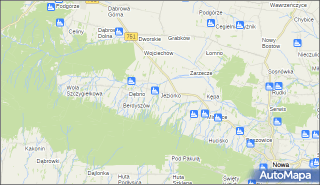 mapa Jeziorko gmina Nowa Słupia, Jeziorko gmina Nowa Słupia na mapie Targeo