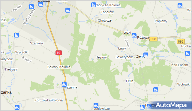 mapa Jeziory gmina Łosice, Jeziory gmina Łosice na mapie Targeo
