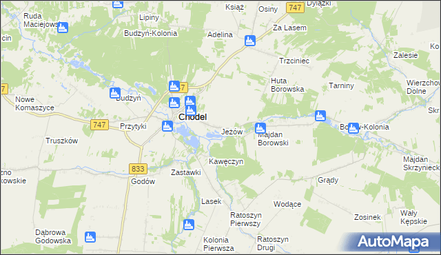 mapa Jeżów gmina Chodel, Jeżów gmina Chodel na mapie Targeo