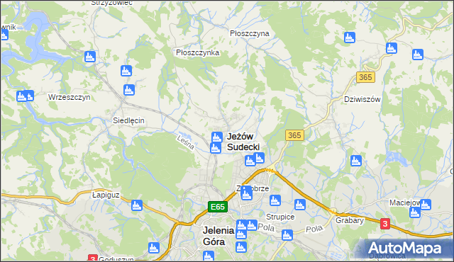 mapa Jeżów Sudecki, Jeżów Sudecki na mapie Targeo