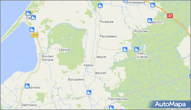 mapa Jeżyce gmina Darłowo, Jeżyce gmina Darłowo na mapie Targeo