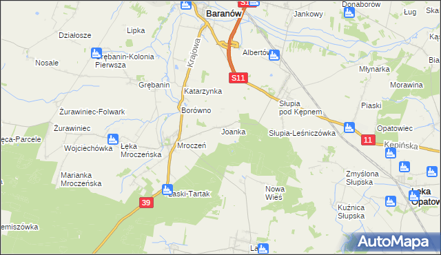 mapa Joanka gmina Baranów, Joanka gmina Baranów na mapie Targeo