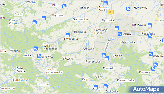 mapa Jodłówka gmina Pruchnik, Jodłówka gmina Pruchnik na mapie Targeo