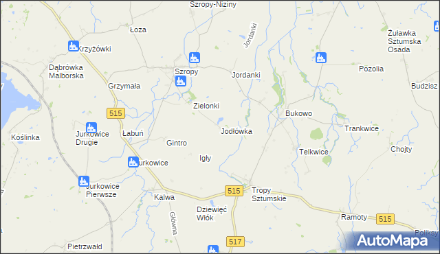 mapa Jodłówka gmina Stary Targ, Jodłówka gmina Stary Targ na mapie Targeo