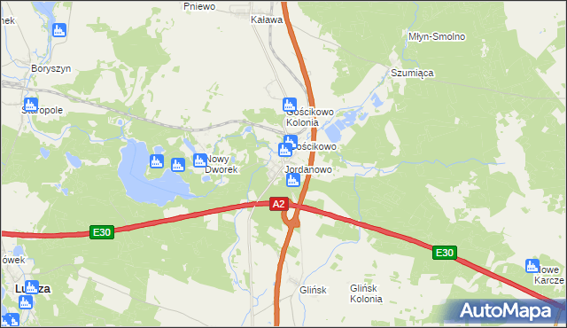 mapa Jordanowo gmina Świebodzin, Jordanowo gmina Świebodzin na mapie Targeo