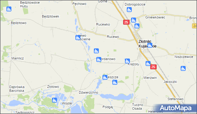 mapa Jordanowo gmina Złotniki Kujawskie, Jordanowo gmina Złotniki Kujawskie na mapie Targeo