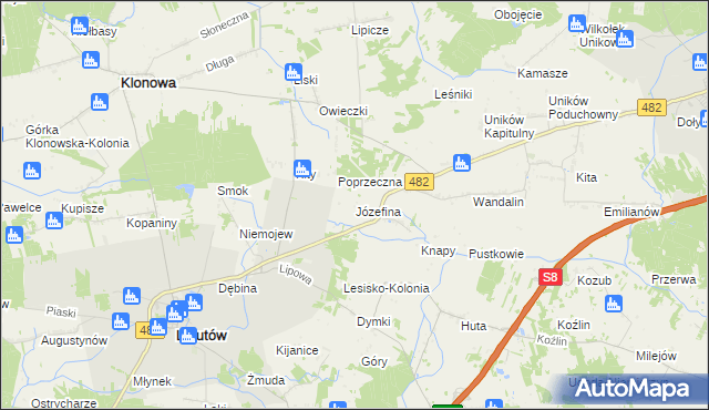 mapa Józefina gmina Lututów, Józefina gmina Lututów na mapie Targeo