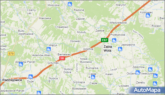 mapa Józefina gmina Żabia Wola, Józefina gmina Żabia Wola na mapie Targeo