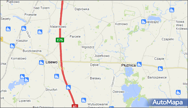 mapa Józefkowo gmina Płużnica, Józefkowo gmina Płużnica na mapie Targeo