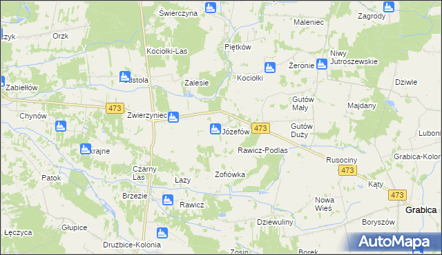 mapa Józefów gmina Drużbice, Józefów gmina Drużbice na mapie Targeo