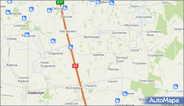 mapa Józefów gmina Goszczyn, Józefów gmina Goszczyn na mapie Targeo