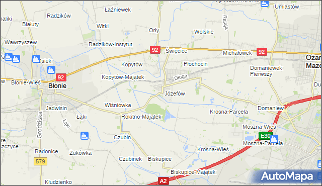 mapa Józefów gmina Ożarów Mazowiecki, Józefów gmina Ożarów Mazowiecki na mapie Targeo