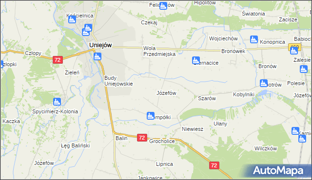 mapa Józefów gmina Poddębice, Józefów gmina Poddębice na mapie Targeo