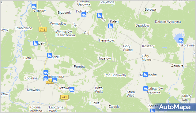 mapa Józefów gmina Przedbórz, Józefów gmina Przedbórz na mapie Targeo
