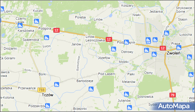 mapa Józefów gmina Tczów, Józefów gmina Tczów na mapie Targeo