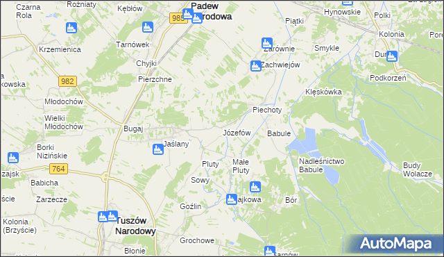 mapa Józefów gmina Tuszów Narodowy, Józefów gmina Tuszów Narodowy na mapie Targeo