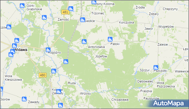 mapa Józefów gmina Widawa, Józefów gmina Widawa na mapie Targeo
