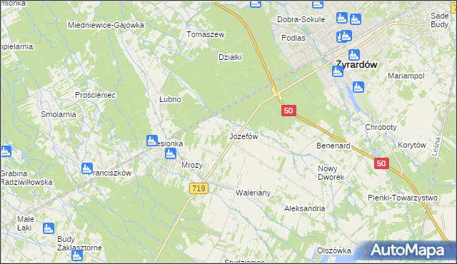 mapa Józefów gmina Wiskitki, Józefów gmina Wiskitki na mapie Targeo