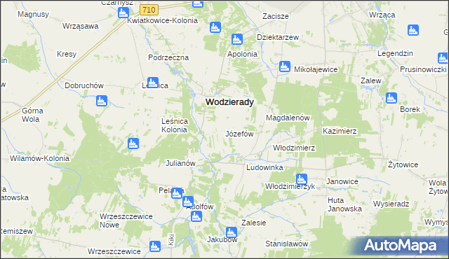 mapa Józefów gmina Wodzierady, Józefów gmina Wodzierady na mapie Targeo