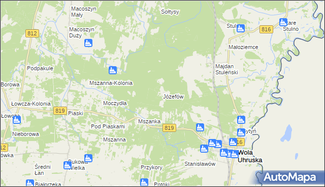 mapa Józefów gmina Wola Uhruska, Józefów gmina Wola Uhruska na mapie Targeo