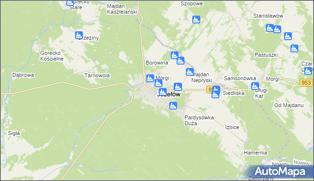 mapa Józefów powiat biłgorajski, Józefów powiat biłgorajski na mapie Targeo