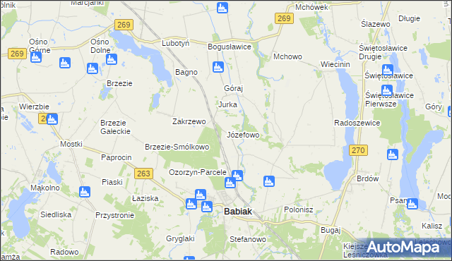 mapa Józefowo gmina Babiak, Józefowo gmina Babiak na mapie Targeo