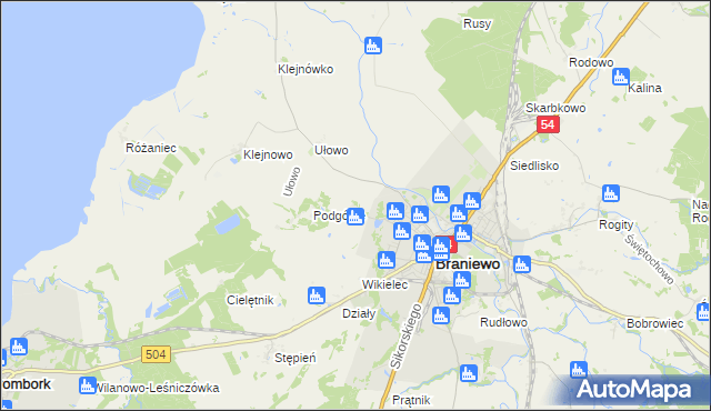 mapa Józefowo gmina Braniewo, Józefowo gmina Braniewo na mapie Targeo