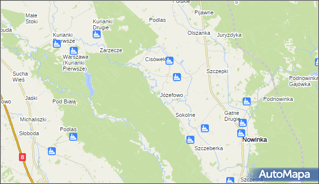 mapa Józefowo gmina Nowinka, Józefowo gmina Nowinka na mapie Targeo