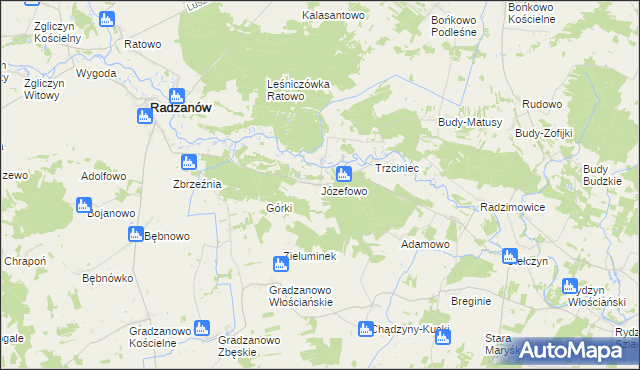 mapa Józefowo gmina Radzanów, Józefowo gmina Radzanów na mapie Targeo