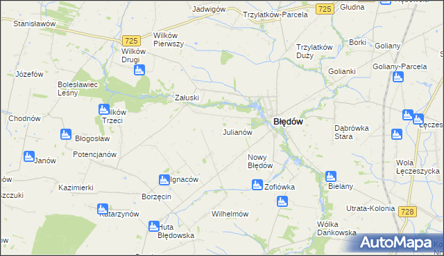 mapa Julianów gmina Błędów, Julianów gmina Błędów na mapie Targeo