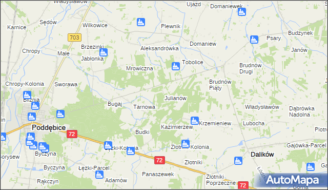 mapa Julianów gmina Dalików, Julianów gmina Dalików na mapie Targeo