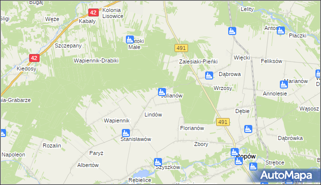 mapa Julianów gmina Lipie, Julianów gmina Lipie na mapie Targeo