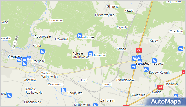 mapa Julianów gmina Ożarów, Julianów gmina Ożarów na mapie Targeo