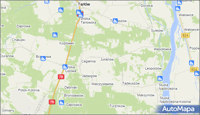 mapa Julianów gmina Tarłów, Julianów gmina Tarłów na mapie Targeo