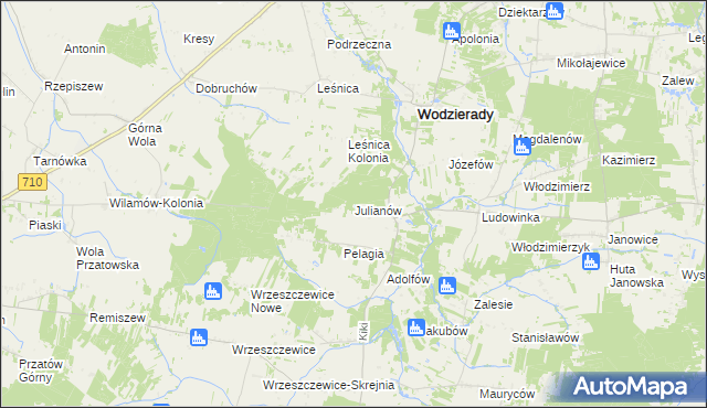 mapa Julianów gmina Wodzierady, Julianów gmina Wodzierady na mapie Targeo