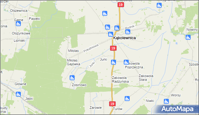 mapa Jurki gmina Kąkolewnica, Jurki gmina Kąkolewnica na mapie Targeo