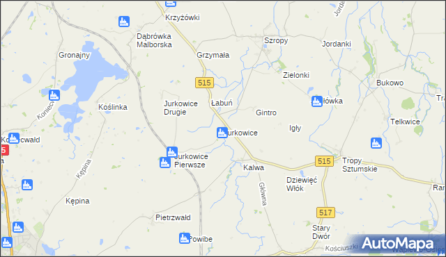 mapa Jurkowice gmina Stary Targ, Jurkowice gmina Stary Targ na mapie Targeo