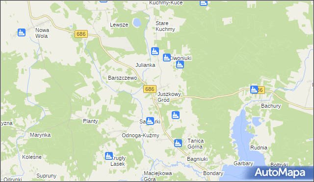 mapa Juszkowy Gród, Juszkowy Gród na mapie Targeo