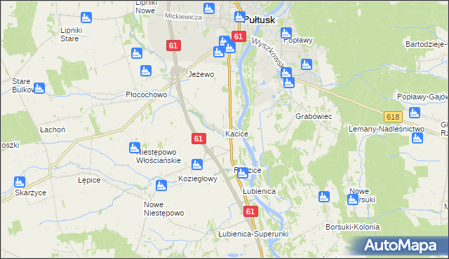mapa Kacice gmina Pułtusk, Kacice gmina Pułtusk na mapie Targeo
